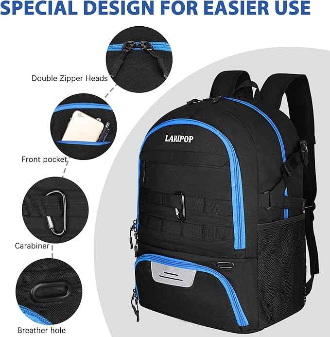 LARIPOP Soccer Backpack Soccer Bag with Ball Holder & Shoe Compartment Youth Sports Equipment Training Bag