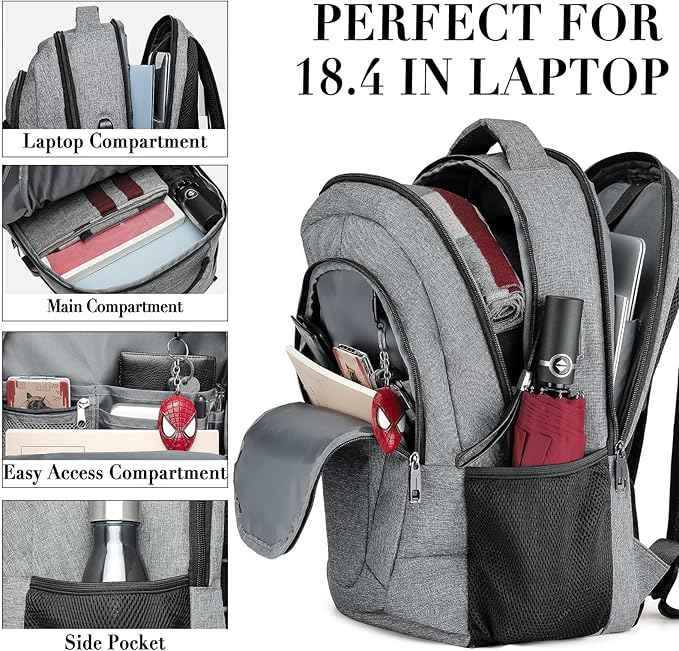 BIKROD 45L Extra Large Travel Laptop Backpack for Men and Women, Carry on Back Pack Fit 18.4 IN Laptop, Grey, Gift