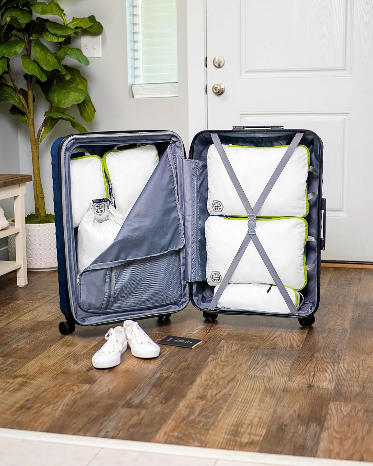 Large Compression Packing Cubes for Travel-Packing Cube Luggage Organizers 7 Piece Set for Checked Luggage-Ultralight, Expandable/Compression Bags by TRIPPED Travel Gear (White/Green) - Roamly