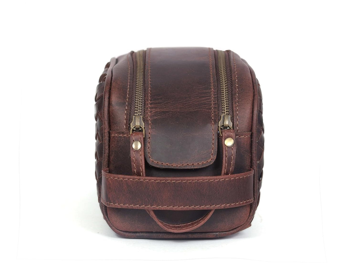 10" Premium Leather Toiletry Travel Pouch With Waterproof Lining | King-Size Handcrafted Vintage Dopp - Kit ~ Gift for Father's Day By Aaron Leather Goods (Wheat Brown) - Roamly
