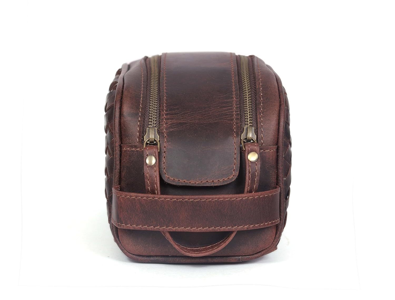 10" Premium Leather Toiletry Travel Pouch With Waterproof Lining | King-Size Handcrafted Vintage Dopp - Kit ~ Gift for Father's Day By Aaron Leather Goods (Wheat Brown) - Roamly