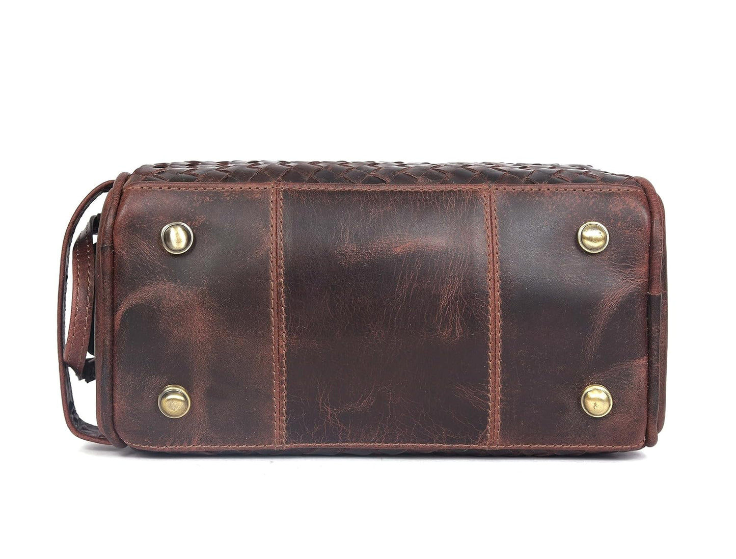 10" Premium Leather Toiletry Travel Pouch With Waterproof Lining | King-Size Handcrafted Vintage Dopp - Kit ~ Gift for Father's Day By Aaron Leather Goods (Wheat Brown) - Roamly