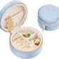 TAIMY Plush Velvet Travel Jewelry Box, Round Mini Travel Jewelry Case for Women Girls, Portable Mini Jewelry Travel Organizer Boxes for Rings Earrings Necklaces Bracelets(Ocean Blue)