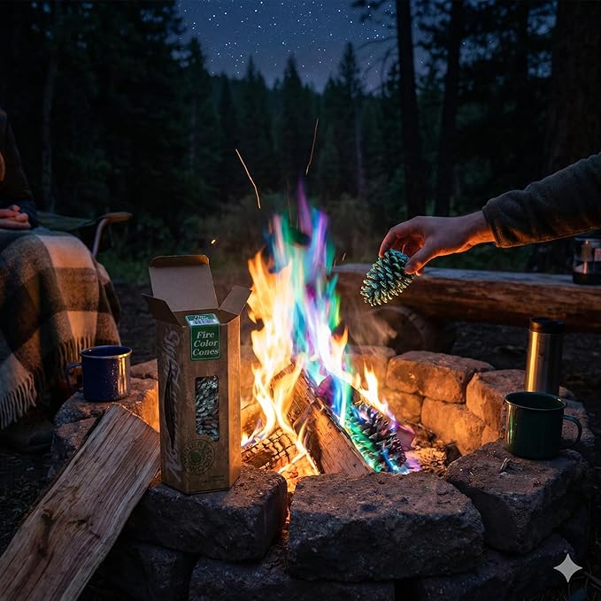 Northern Lights Fire Color Cones by Winter Woods - Transform Fireplaces and Camp Fires to a Rainbow of Colors - Easy to Use, Natural, Clean Burning