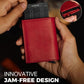 Jenoss Smart Wallet For Men & Women: Full Grain Leather, Handcrafted, Slide Metal Pop Up Case, Slim RFID Blocking Credit Card Holder Minimalist Compact 12 Cards Slot Organizers ID Clip (Red & Silver)