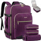 LOVEVOOK Travel Backpack for Women & Men 50L,Airline Approved Carry On Backpack Travel Essential,TSA Carry on Luggage,Waterproof Personal Item Travel Bag,Suitcase with 3 Packing Cube,Dark purple-Black