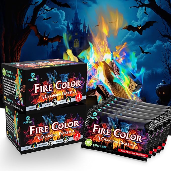 MEKER Fire Color Changing Packets - Fire Pit, Campfires, Outdoor Fireplaces, Bonfire - Magic Colorful Changing Fire - Perfect Fire Camping Accessories for Kids & Adults (24 Pack)
