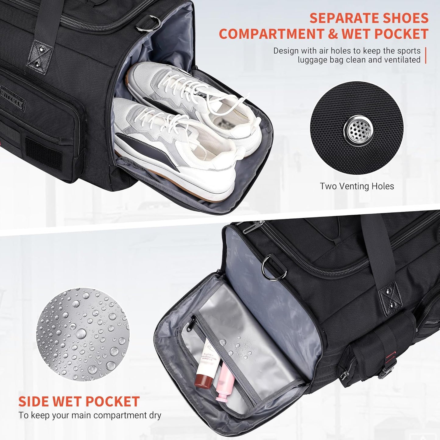 WITZMAN Travel Duffel Bags for Men Large Carry On Weekender Overnight Bag 3 in 1 Backpack with Shoe Compartment （B693 Black） - Roamly