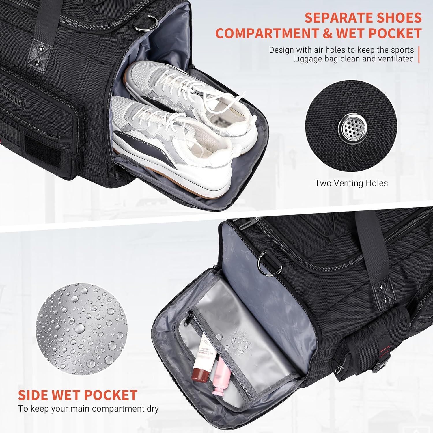 WITZMAN Travel Duffel Bags for Men Large Carry On Weekender Overnight Bag 3 in 1 Backpack with Shoe Compartment （B693 Black） - Roamly