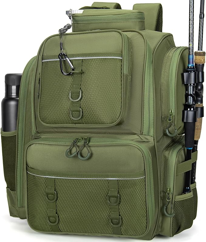 WANOON 42L Fishing Backpack with Rod Holders. Large Ttackle Bag Strong Materials