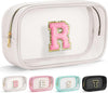 YOOLIFE Initial Make Up Bag Travel Toiletry Bag, Clear Makeup Bag Preppy Cosmetic Bag Clear Makeup Bags With Zipper Girlfriend Teacher 6 Year Old Girl Gifts Daughter Gifts Swim Gifts For Girls White R
