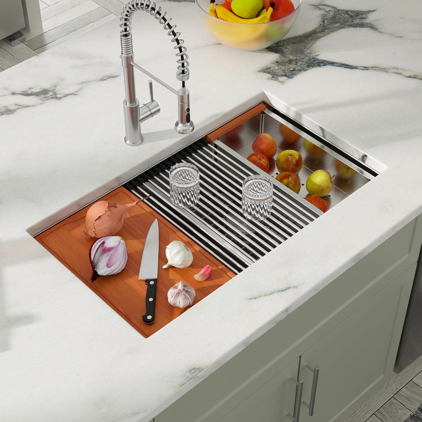 Dcolora 33 In. Double Bowl Kitchen Sink Undermount Sink Workstation Stainless Steel 50/50 Split Low Divided 16 Gauge Under Counter Basin, 33"x19"x10",DC-U-1111