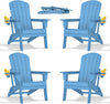 Folding Adirondack Chair with Cup Holder Set of 4,All-Weather Adirondack Chair,Patio Chair,HDPE-Wooden Textured Lawn Chair- Light Blue