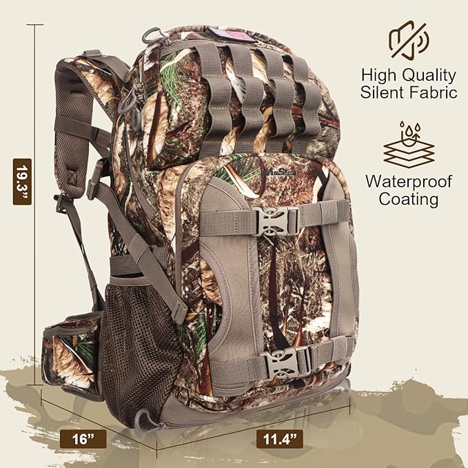 Hunting Backpack, Camo Hunting Backpacks & duffle Bags, Water-resistant Long-Lasting Large Capacity Bow Backpack Hunting Pack For Hunting Gear Accessories (Stealth Reed Camo)