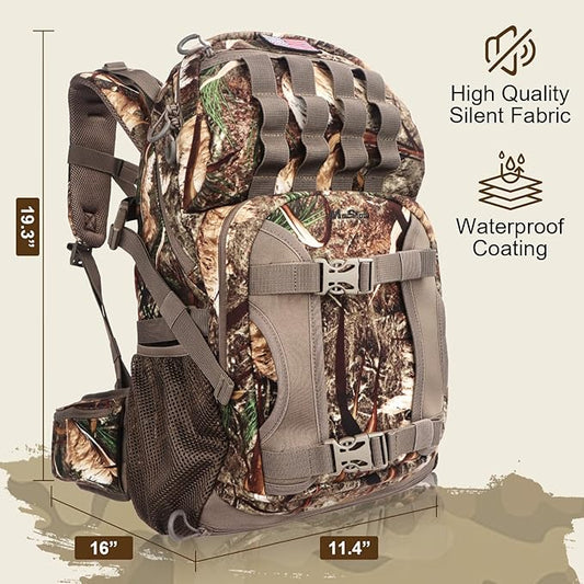 Hunting Backpack, Camo Hunting Backpacks & duffle Bags, Water-resistant Long-Lasting Large Capacity Bow Backpack Hunting Pack For Hunting Gear Accessories (Stealth Reed Camo)