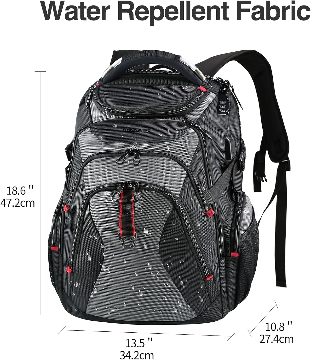 KROSER Travel Laptop Backpack 17.3 Inch XL Computer Backpack with Hard Shell Saferoom RFID Pockets Water-Repellent Business College Daypack Stylish Bag for Men/Women-Black Grey - Roamly