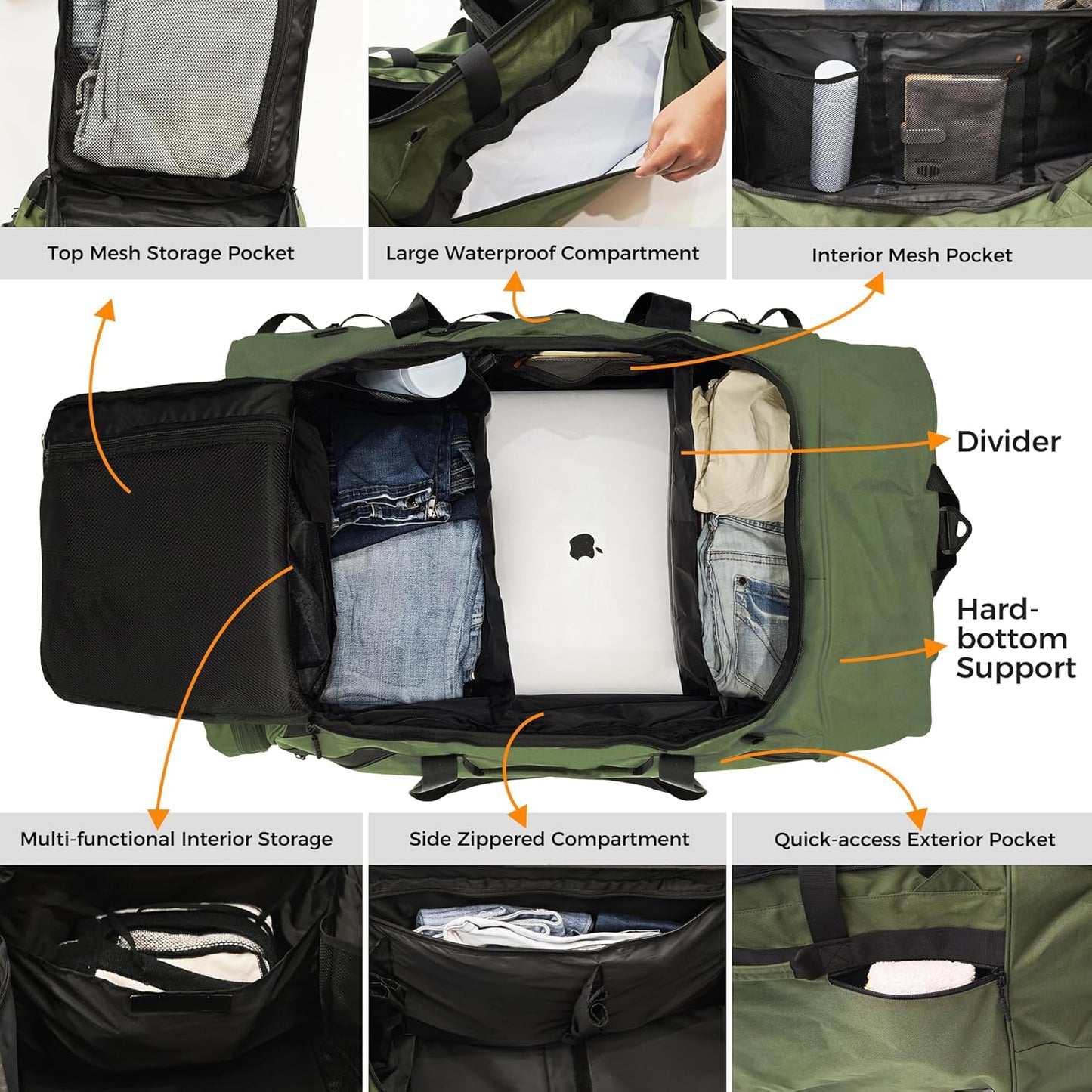 110L/120L Rolling Duffel Bag with Wheels - 28" No-Sag Design for Heavy Loads, Waterproof Travel Duffel w/Shoulder Straps and Dividers, Foldable Lightweight Design for Camping/Cargo/Air Travel - Roamly