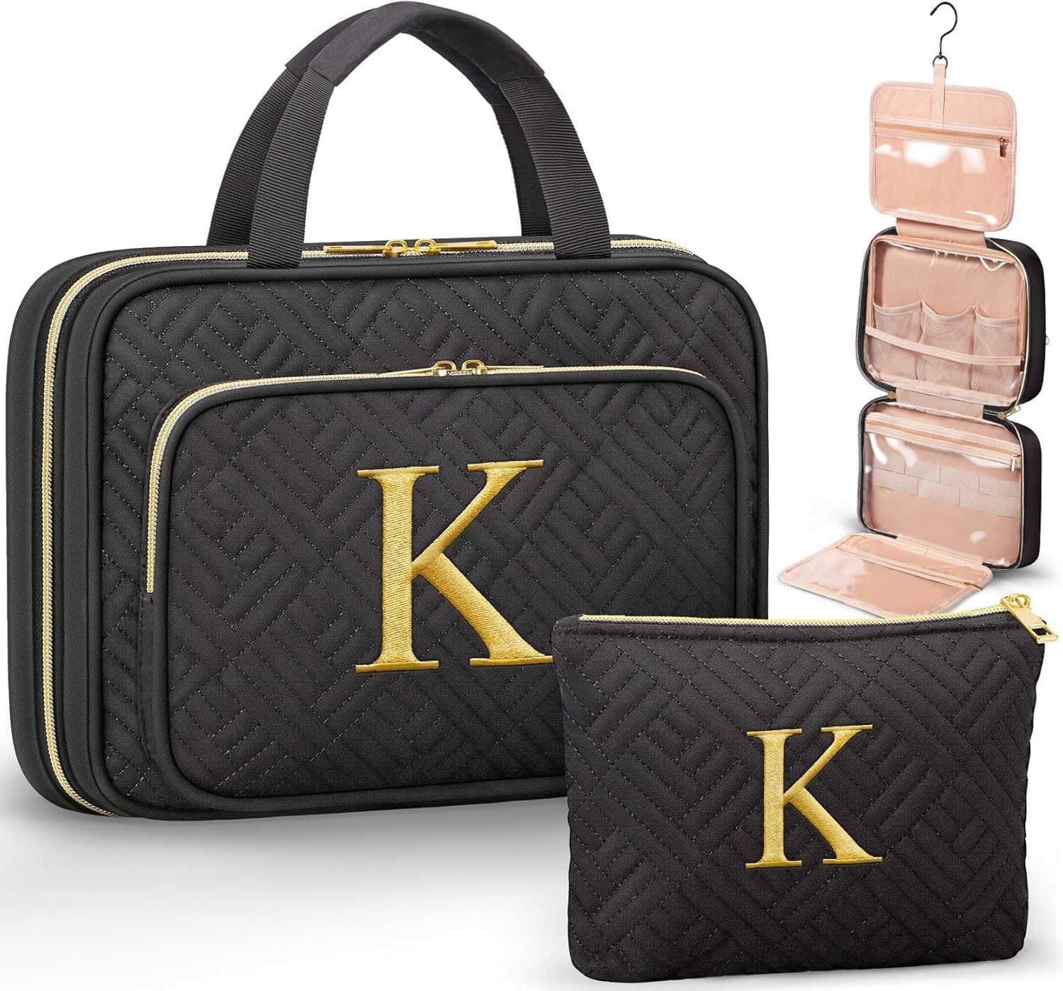 Personalized Gifts for Women, Initial Toiletry Bag Hanging Travel Organizer & Makeup Cosmetic Bag with Embroidery Letter Teacher Appreciation Gift Birthday Mothers Day Gifts for Mom Wife Friend Sister - Roamly