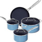 Nuwave 7pc Cookware Set Healthy Duralon Blue Ceramic Nonstick Coated, Diamond Infused Scratch-Resistant, PFAS Free, Oven Safe, Induction Ready & Evenly Heats, Tempered Glass Lids & Stay-Cool Handle