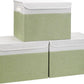 Large 17" 42 Quarts Collapsible Stackable Storage Bins with Lids [3-Pack] Foldable Fabric Linen Storage Boxes Cube, Closet Organizer Baskets with Label for Home (16.7 x 12 x 12", Green & White)