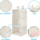 MAX Houser 3-Shelf Hanging Closet Organizer, Hanging Sweater Organizer, Foldable Hanging Shelves for Closet with 2 Velcro, Beige
