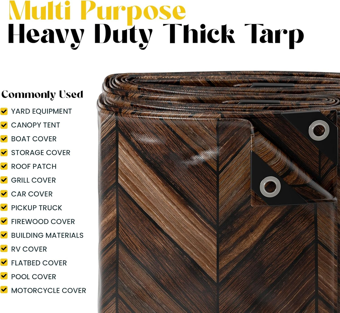 Core Tarps Extreme Heavy Duty 20 Mil Tarp Cover, Waterproof, UV Resistant, Rip and Tear Proof, Poly Tarpaulin with Reinforced Edges for Roof, Camping, Patio, Pool, Boat (Brown Wood/Black 24′ X 24′)