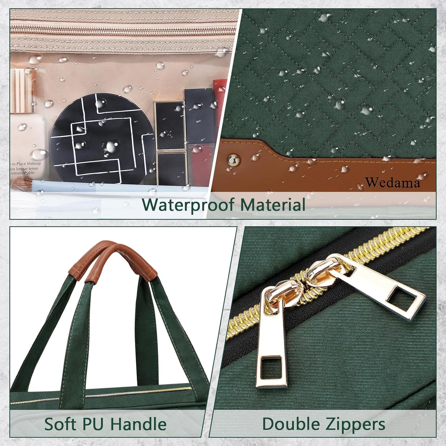 Wedama Toiletry Bag for Women, Hanging Travel Toiletry Bag with Jewelry Organizer Compartment Large Makeup Bag, PVC Waterproof Cosmetic Travel Bag Trips Camping Bathroom, Dark Green - Roamly