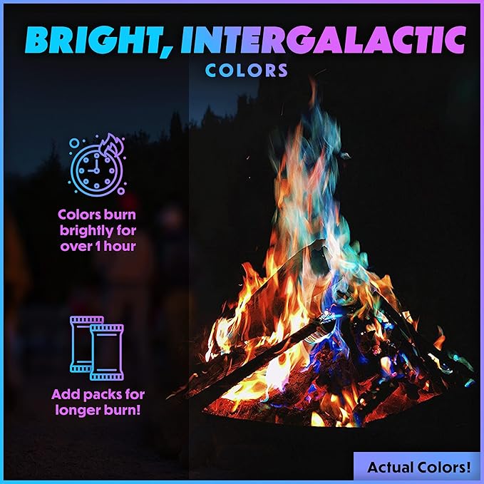 Magical Flames Fire Color Packets (12 Pack), Vibrant Multi-Color Fire for Fire Pits, Campfires, Bonfires & Fireplaces - Camping Essentials & Outdoor Party Accessories