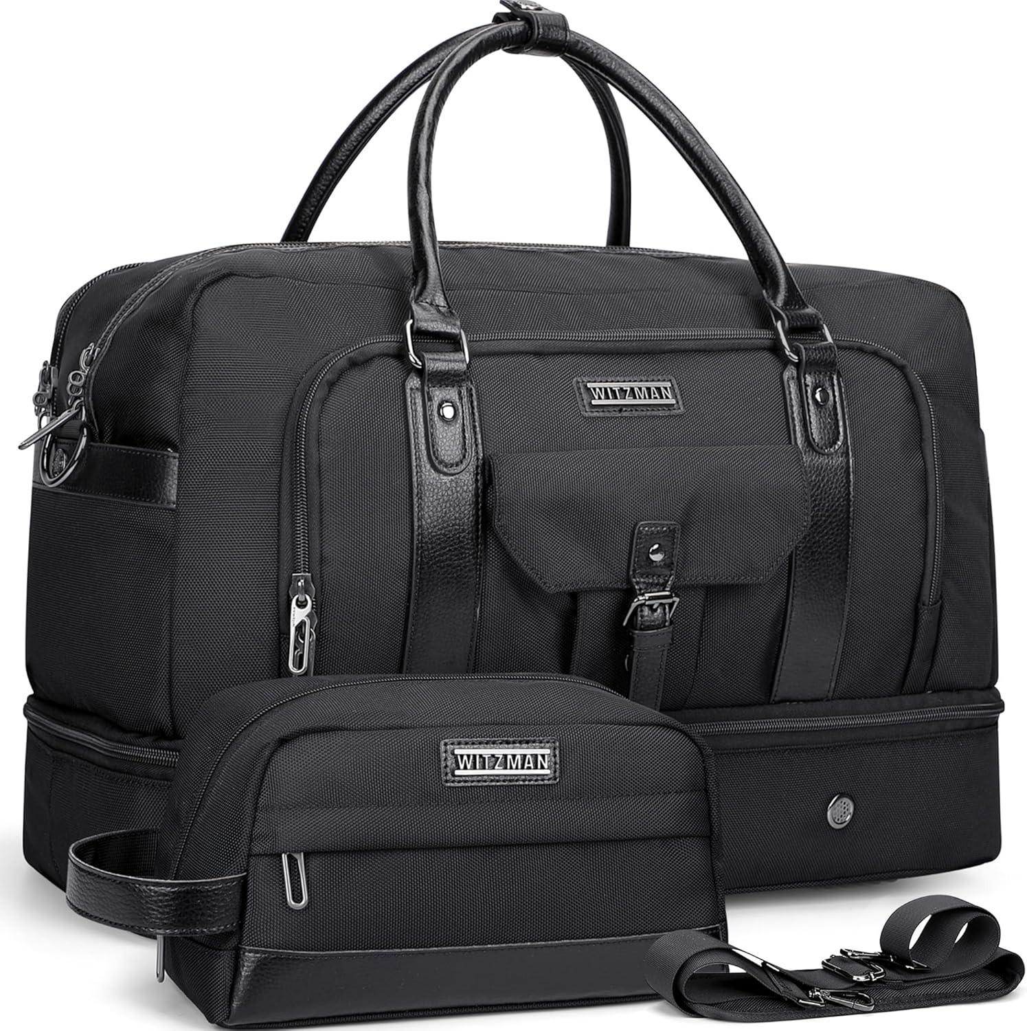 WITZMAN Weekender Bags for Men Women Carry On Duffle Overnight Bag with Toiletry Bag Sets Travel Duffel Bag Shoes Compartment （B694 Black） - Roamly