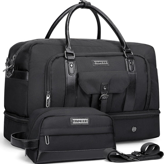 WITZMAN Weekender Bags for Men Women Carry On Duffle Overnight Bag with Toiletry Bag Sets Travel Duffel Bag Shoes Compartment （B694 Black） - Roamly