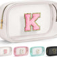 YOOLIFE Initial Make Up Bag Travel Toiletry Bag, Clear Makeup Bag Preppy Cosmetic Bag Gifts for Women Teen Girlfriend Teacher 16 Year Old Girl Gifts Daughter Gifts Swim Gifts For Girls White K