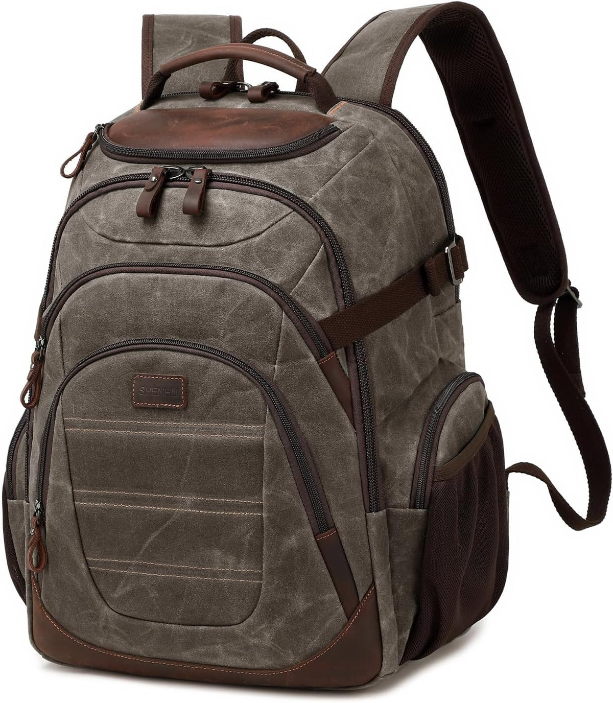 Travel Laptop Backpack 17.3 inch XL Computer Backpack for Men Waxed Canvas College Daypack Business Backpack Green - Roamly