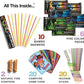 Complete Campfire Kit , Box include 6 Magical Color Changing Fire Packs, 20 Game Cards, 10 Glowsticks, 2 Fire Starters, 10 Incense Sticks, 10 Bamboo Sticks, Fun Camping Set, Outdoor Parties, Campfire