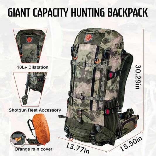 Hunting Pack for Men – Expandable Frame Backpack 40L, Water Resistant, with Meat Hauler, Rifle Holder & Shotgun Rest