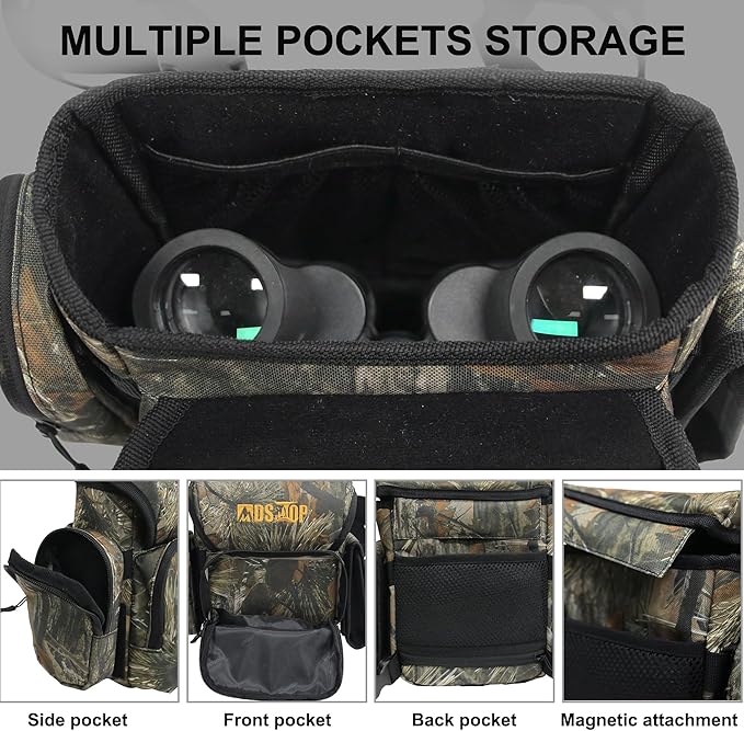 MDSTOP Binocular Harness Chest Pack, Bino Case with Rangefinder Pouch, Bino Harness, Binocular Chest Pack, Bino Bag for Bird Watching,Hunting,Hiking,Shooting (Pine Needle Camo)