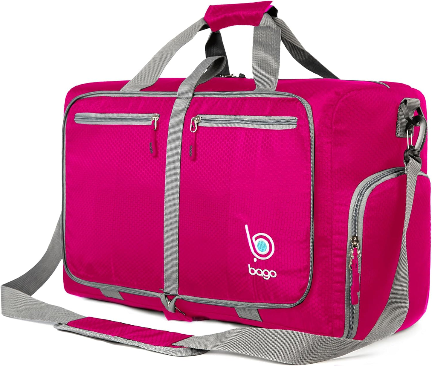 Bago Foldable Duffel Bags for Traveling Women & Men - 40L Sports Packable Duffle Bag for Travel with Shoe Compartment - Water Repellant, Heavy Duty, Lightweight Folding & Collapsible (Pink) - Roamly