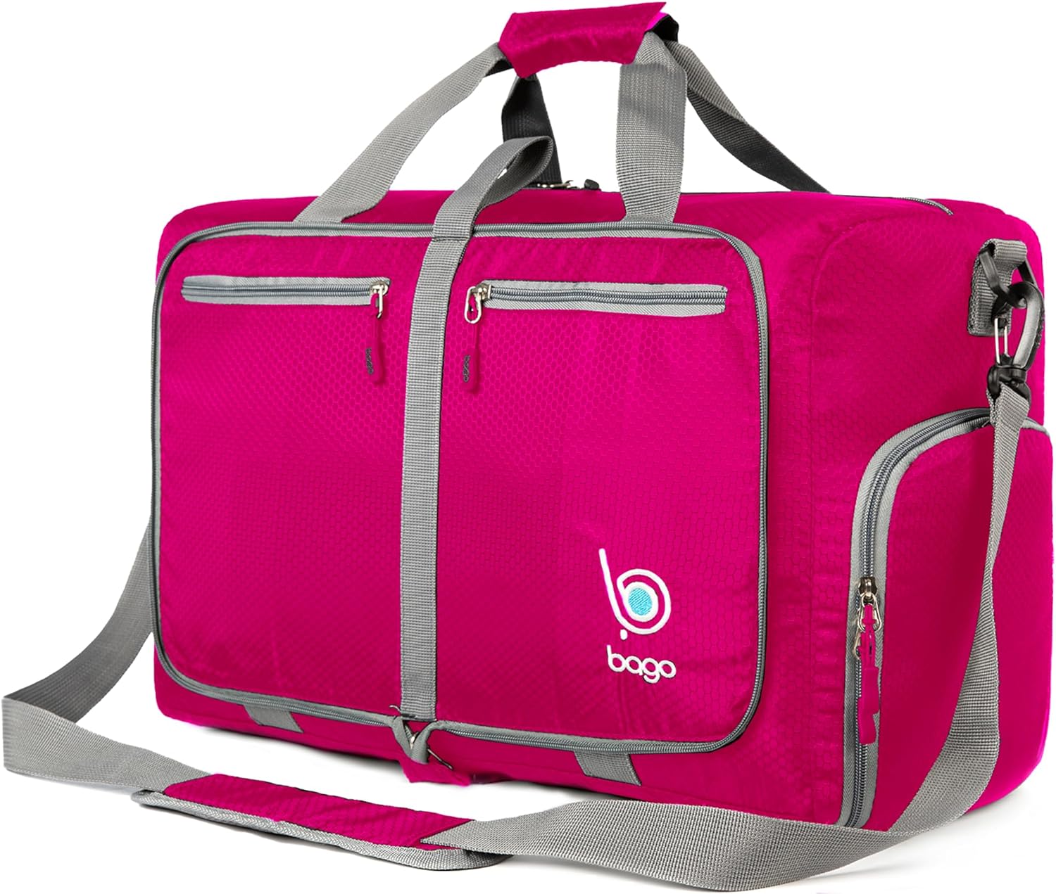 Bago Foldable Duffel Bags for Traveling Women & Men - 40L Sports Packable Duffle Bag for Travel with Shoe Compartment - Water Repellant, Heavy Duty, Lightweight Folding & Collapsible (Pink) - Roamly