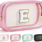 YOOLIFE Initial Make Up Bag Travel Toiletry Bag, Clear Makeup Bag Preppy Cosmetic Bags Organizer Travel Essentials Pink Gifts for Women Teen Girlfriend Teacher Mom Birthday Mothers Day Gifts E