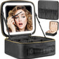 Makeup Travel Train Case with Mirror LED Light 3 Adjustable Brightness Large Cosmetic Bag Portable Storage Adjustable Partition Waterproof Makeup Brushes Make up Jewelry Gift for Women