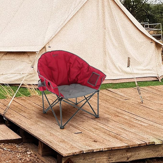 ARROWHEAD OUTDOOR Oversized Heavy-Duty Club Folding Camping Chair with Pocket, Cup Holder, Portable, Padded, Moon, Round, Saucer, Supports 330lbs, Carrying Bag