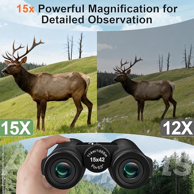 15x42 Binoculars for Adults High Powered - Aurosports HD Lightweight Portable Binoculars with Phone Adapter, BAK4 Prism & Carrying Bag - Large View Binocular for Bird Watching Hunting Traveling