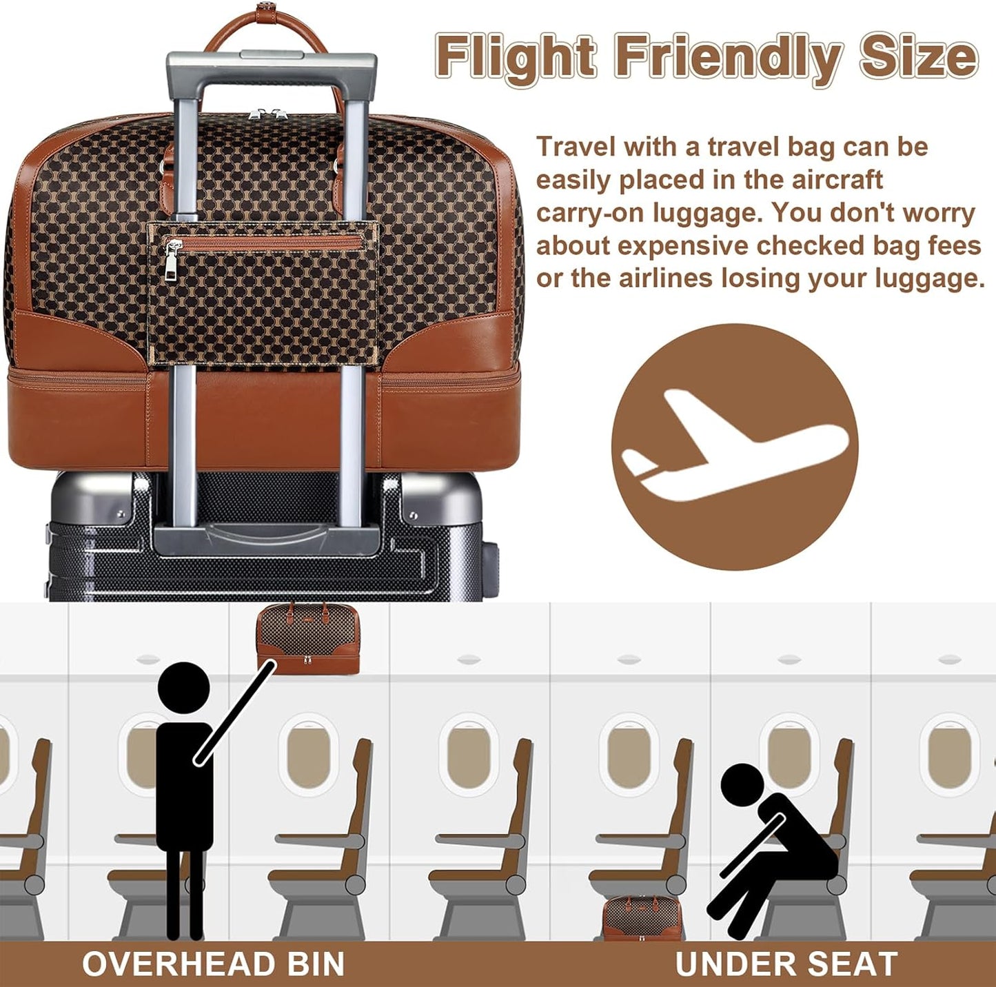 Weekender Bag for Women, Travel Duffel Bag Carry On Overnight Bag with Shoe Compartment Large Nylon Travel Weekend Tote Bag - Roamly
