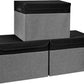 Large 17" 42 Quarts Collapsible Stackable Storage Bins with Lids [3-Pack] Foldable Fabric Linen Storage Boxes Cube, Closet Organizer Baskets with Label for Home (16.7 x 12 x 12", Black & Gray)
