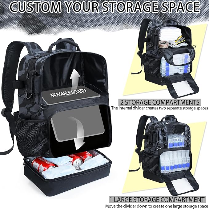 Fishing Tackle Backpack with Cooler,45L Large Tackle Bag with 2 Rod Holders & Clear Window,Outdoor Fishing Backpack for Fishing,Camping, Hiking,Camouflage
