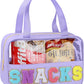 Snack Bag for Travel - Chenille Letter Clear Makeup Bag, Large Preppy Patch Snack Cosmetic Bag with Handle and Zipper, Cute Makeup Pouch Nylon&PVC Waterproof Toiletry Organizer Storage for Women Girls