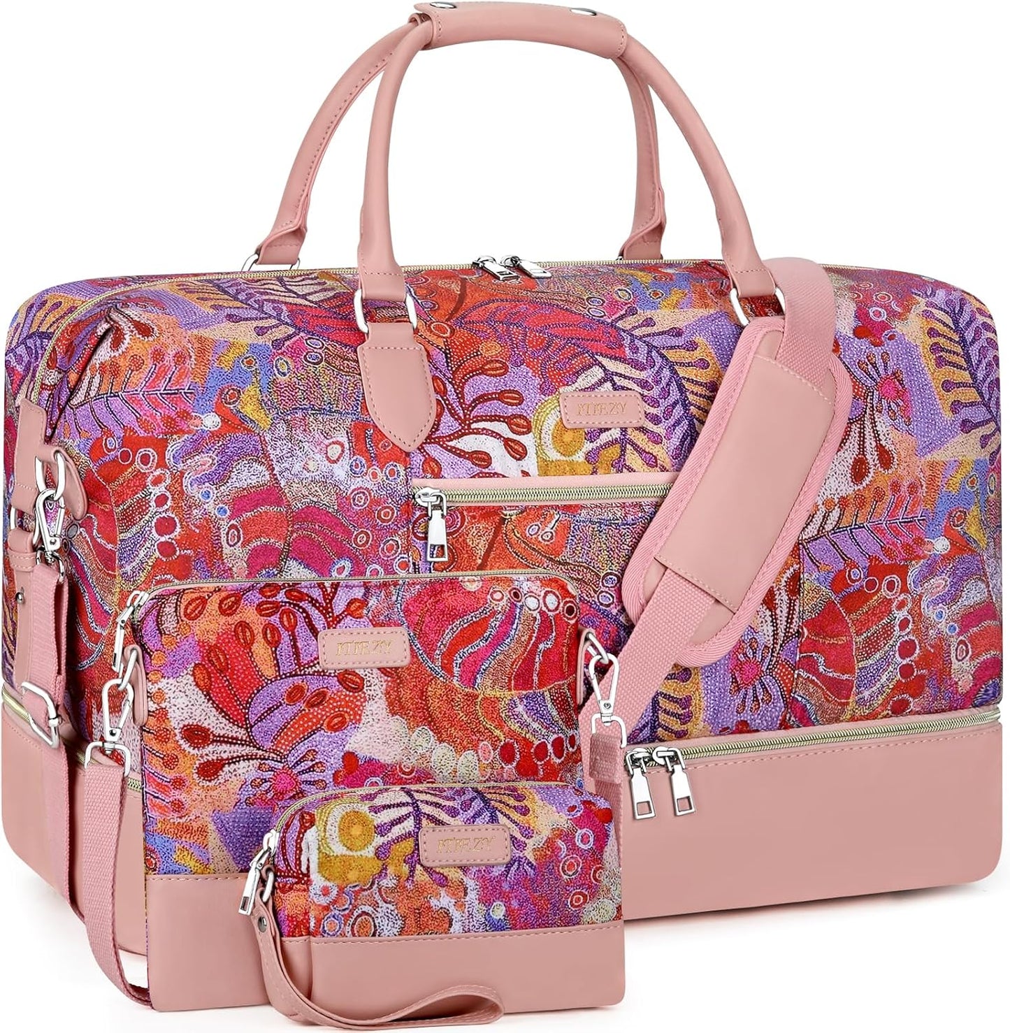 Weekender Bag for Women, Travel Duffel Bag Carry On Overnight Bag with Shoe Compartment Large Nylon Travel Weekend Tote Bag - Roamly