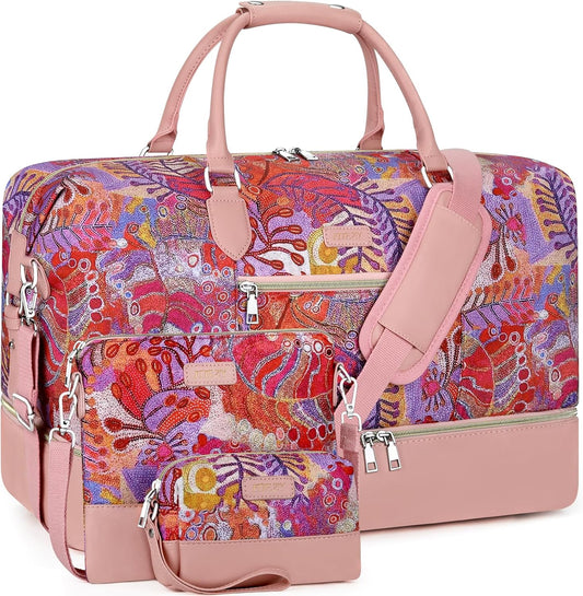 Weekender Bag for Women, Travel Duffel Bag Carry On Overnight Bag with Shoe Compartment Large Nylon Travel Weekend Tote Bag - Roamly