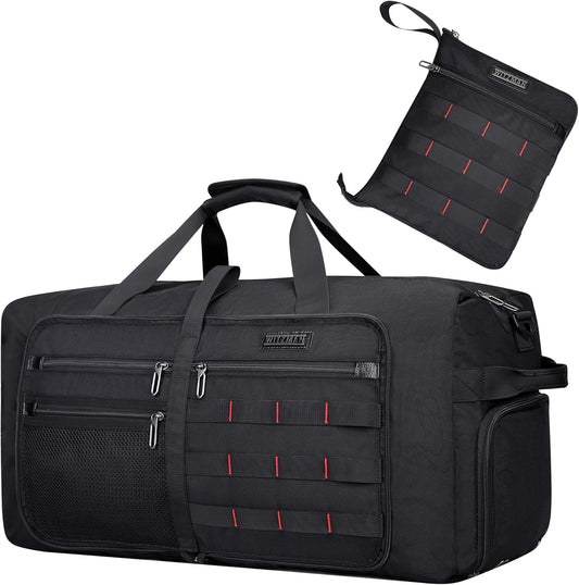 WITZMAN Foldable Duffle Bag for Travel 65L Lightweight Packable Duffel Bag with Shoes Compartment Overnight Bag for Men Women (B697 Black) - Roamly
