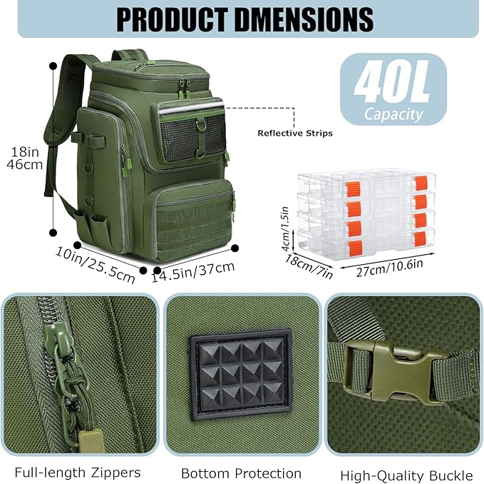 HAMBOLY Fishing Backpack with Rod Holders, 40L Tackle Box Backpack for Fishing Gear, Waterproof Fishing Bag for Men