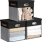 Fabric Storage Cubes with Clear Windows and Lids, 13'' Foldable Storage Bins with 3 Handles, Decorative Storage Boxes for Home, Bedroom, Closet, Office (Black&Gray)
